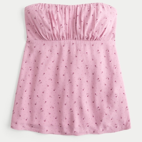 Hollister Tops - BNWT Hollister Pink Floral Strapless Babydoll Top